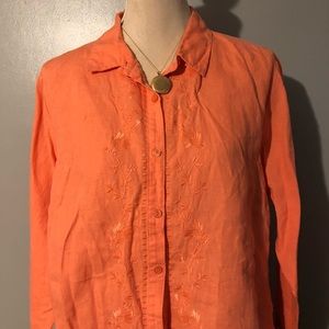 L. L. Bean Orange Linen Blouse Sz L